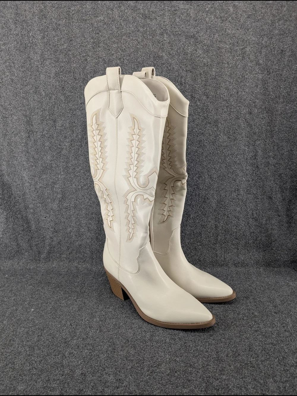 Women’s Cream Over-the-Knee Western Boots with Embroidered Detail